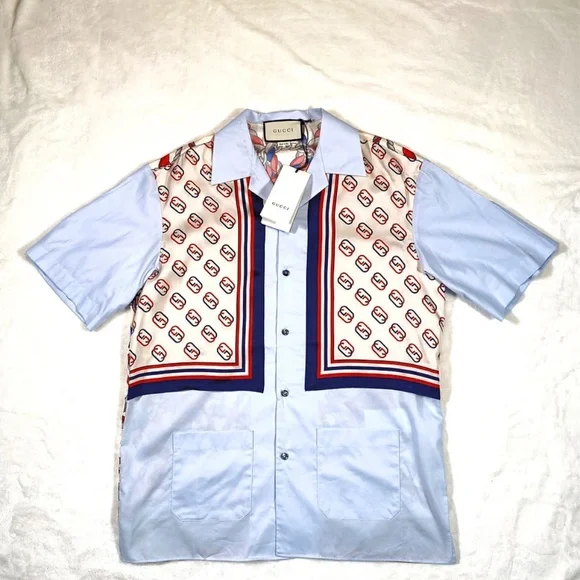 GUCCI PATCH POCKET BOWLING SHIRT LIGHT BLUE - Picture 10 of 16